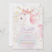 ユニコーンモダン&レインボーパステル誕生日 招待状 (正面)