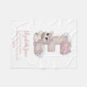 ユニコーンモノグラム文字Eピンクベビーガールギフトバブ フリースブランケット (正面(横))