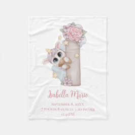 ユニコーンモノグラム文字Iピンク赤ちゃん女の子ギフトバブ フリースブランケット