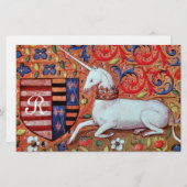 ユニコーンモノグラム茶色フローラ羊皮紙 便箋 (正面/裏面)