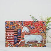 ユニコーンモノグラム茶色フローラ羊皮紙 便箋 (スタンド正面)