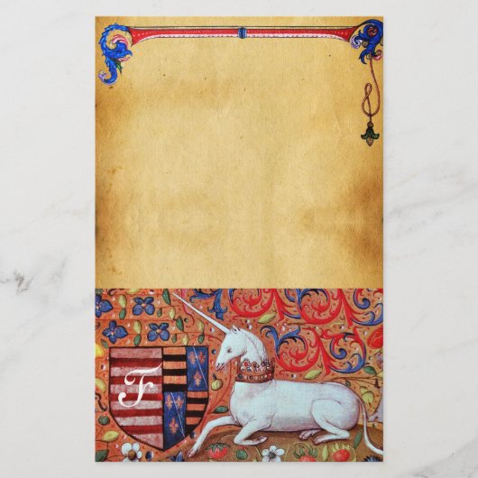 ユニコーンモノグラム茶色フローラ羊皮紙 便箋 (正面)