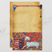 ユニコーンモノグラム茶色フローラ羊皮紙 便箋 (正面/裏面)