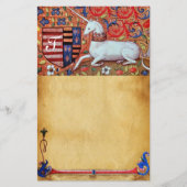 ユニコーンモノグラム茶色フローラ羊皮紙 便箋 (正面)