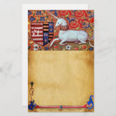 ユニコーンモノグラム茶色フローラ羊皮紙 便箋 (正面/裏面)