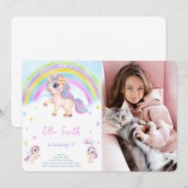 ユニコーンユニコーンの子供の誕生日写真招待状 招待状