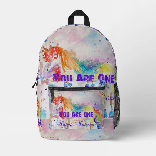ユニコーンユニークだ!ポストカードレディースガールズ プリントバックパック (正面)