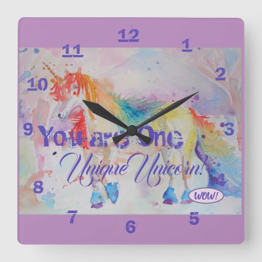 ユニコーンユニークだ！レインボーガールズクロック スクエア壁時計 (正面)