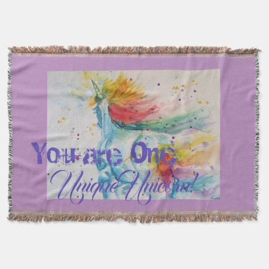 ユニコーンユニークだ！虹の水色 スローブランケット (正面)