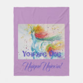 ユニコーンユニークだ！虹の水色 フリースブランケット (正面)