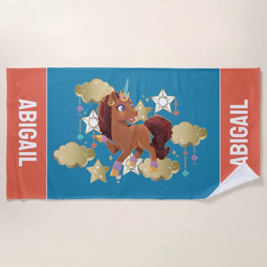 ユニコーンユニークの星と雲 ビーチタオル (正面)