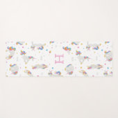 ユニコーンヨガおもしろいスマイルホワイトモノグラムお洒落 ヨガマット (正面(横))