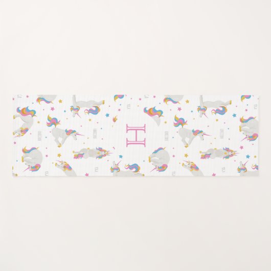 ユニコーンヨガおもしろいスマイルホワイトモノグラムお洒落 ヨガマット (正面(横))