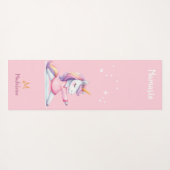 ユニコーンヨガポーズピンクおもしろいナマステ名モノグラム ヨガマット (裏面(横))