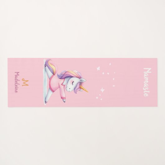 ユニコーンヨガポーズピンクおもしろいナマステ名モノグラム ヨガマット