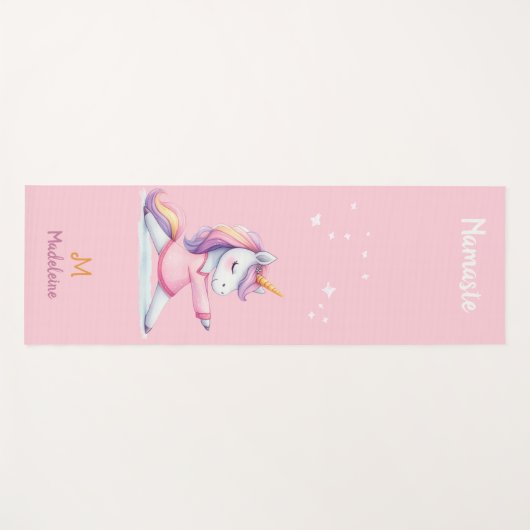 ユニコーンヨガポーズピンクおもしろいナマステ名モノグラム ヨガマット (正面(横))