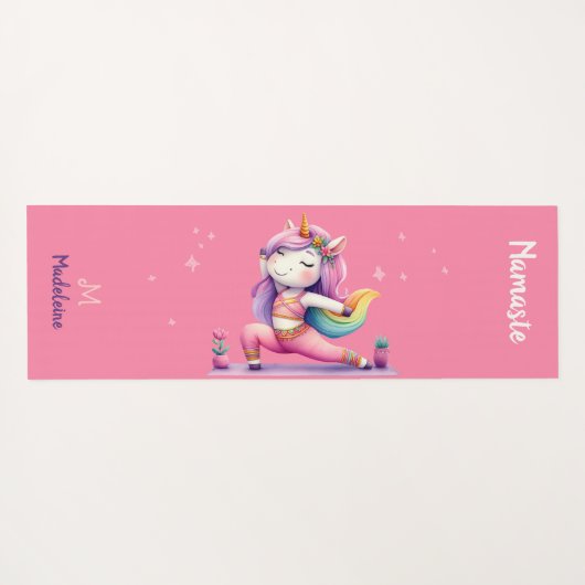 ユニコーンヨガポーズヨギピンクかわいい名前モノグラム ヨガマット (裏面(横))