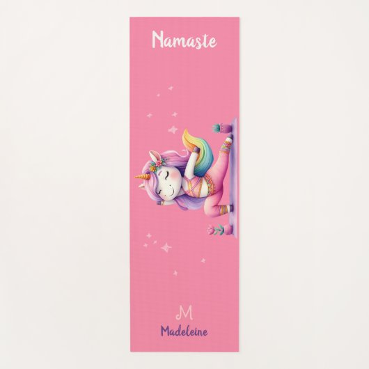 ユニコーンヨガポーズヨギピンクかわいい名前モノグラム ヨガマット (正面)