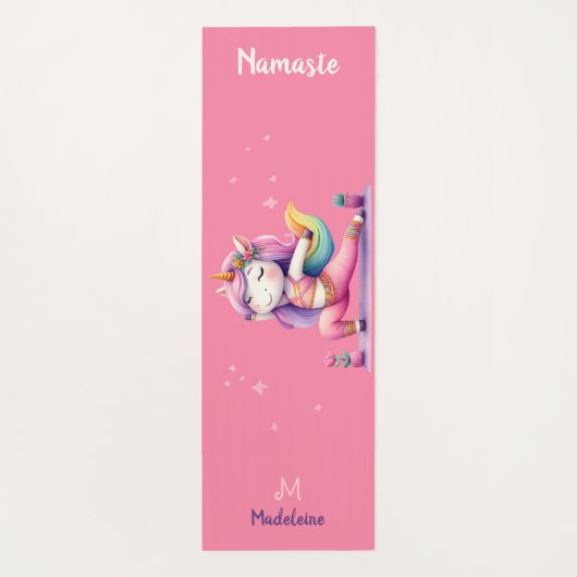 ユニコーンヨガポーズヨギピンクかわいい名前モノグラム ヨガマット (裏面)