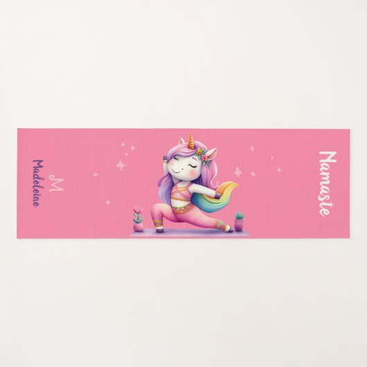 ユニコーンヨガポーズヨギピンクかわいい名前モノグラム ヨガマット (正面(横))