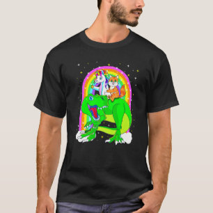 ユニコーンライディングトレックス恐竜キャット宇宙キッテンガラ Tシャツ