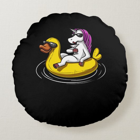 ユニコーンライディングバスアヒルおもしろいフロートプールパーティー ラウンドクッション (正面)