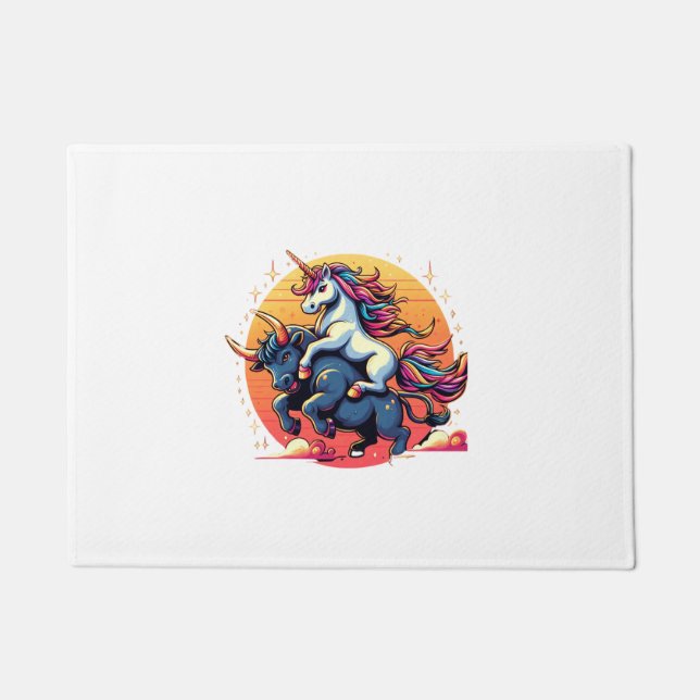 ユニコーンライディングブル男の子女の子男の子女の子女の子雨 ドアマット (正面)