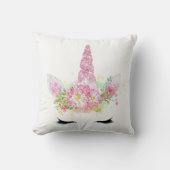 ユニコーンラッシュ顔ピンクフローラスパークガーリーリー クッション (正面)