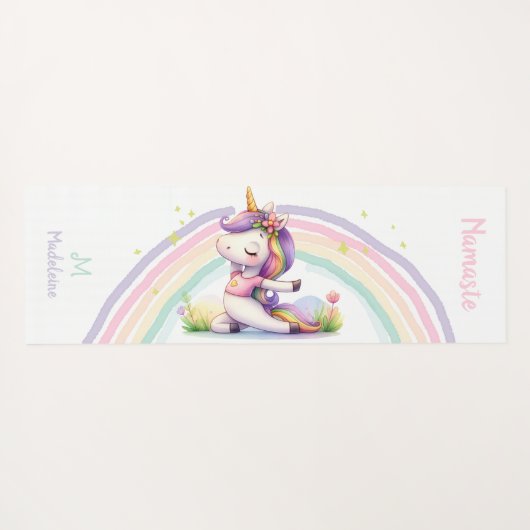 ユニコーンラバーズナマステヨガおもしろいかわいい名前モノグラム ヨガマット (裏面(横))
