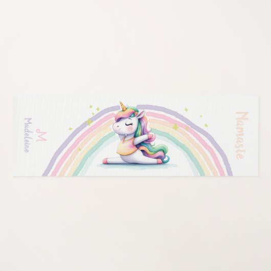 ユニコーンラバーズナマステヨガおもしろいピンクネームモノグラム ヨガマット (正面(横))