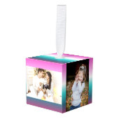 ユニコーンラベンダーティール（緑がかった色）グラデーションターコイズ キューブオーナメント (正面アングル)