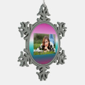 ユニコーンラベンダーティール(緑がかった色)グラデーションターコイズ スノーフレークピューターオーナメント (左)