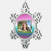 ユニコーンラベンダーティール(緑がかった色)グラデーションターコイズ スノーフレークピューターオーナメント (右)