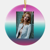 ユニコーンラベンダーティール(緑がかった色)グラデーションターコイズ セラミックオーナメント (正面)