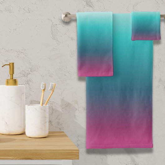 ユニコーンラベンダーティール(緑がかった色)グラデーションターコイズ バスタオルセット