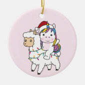 ユニコーンラマ雪の冬の動物の大人 セラミックオーナメント (正面)