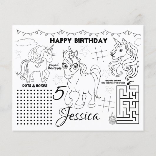 ユニコーンランチョンマット、ユニコーン活動&カラーリングページ (正面)