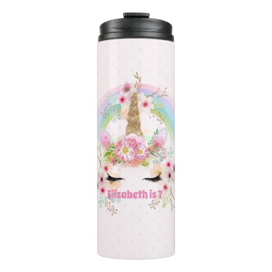 ユニコーンルームデコールピンク金ゴールド虹の花の名前 タンブラー (正面)
