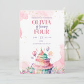 ユニコーンレインボーお誕生日ケーキガールズ誕生日invite 招待状 (スタンド正面)