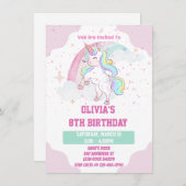 ユニコーンレインボーアンドスパークル誕生日招待状 招待状 (正面/裏面)