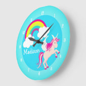 ユニコーンレインボーガールかわいいカスタム女の子の寝室 ラージ壁時計 (傾斜)
