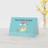 ユニコーンレインボークラウドアンドフラワーズハッピーバースデー カード (黄色い花)