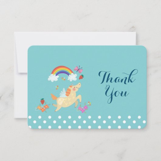 ユニコーンレインボークラウドアンドフラワーズ感謝してい誕生日 サンキューカード (正面)