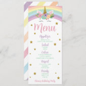 ユニコーンレインボーグリッタースターズバースデーパーティードフード メニュー (正面/裏面)