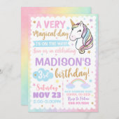 ユニコーンレインボースターズかわいい誕生日招待状 招待状 (正面/裏面)