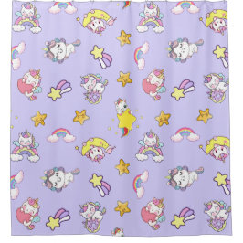 ユニコーンレインボースターライトパープルをテーマ シャワーカーテン