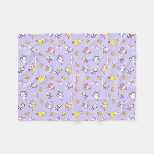 ユニコーンレインボースターライトパープルパーソナライズされた フリースブランケット (正面(横))