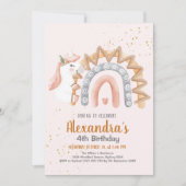 ユニコーンレインボースパークルズ金ゴールド誕生日 招待状 (正面)