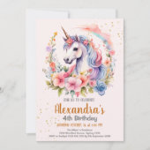 ユニコーンレインボースパークルズ金ゴールド誕生日 招待状 (正面)