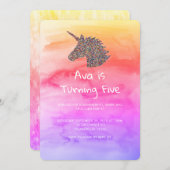 ユニコーンレインボースプリンクル誕生日招待状 招待状 (正面/裏面)